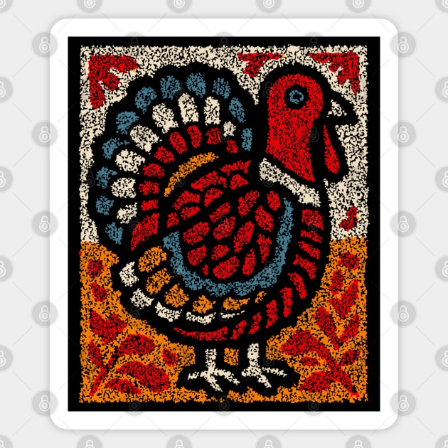 Folk Turkey Design – Thanksgiving & Farm Animal Art Magnet by TuncGK
